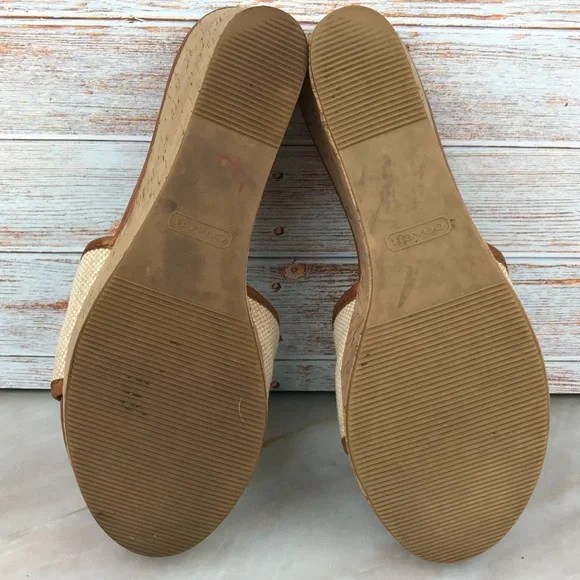 Coach Jazmin Wedge Sandals in Cream Canvas, Brown Leather & Cork - Picture 8 of 11